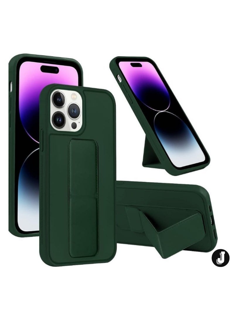 JAJEEK iPhone 16 Pro Green Magnetic Car Mount Kickstand Case – Premium Silicone Grip with Vertical & Horizontal Hand Strap and Multi-Stand Functionality - Image 1