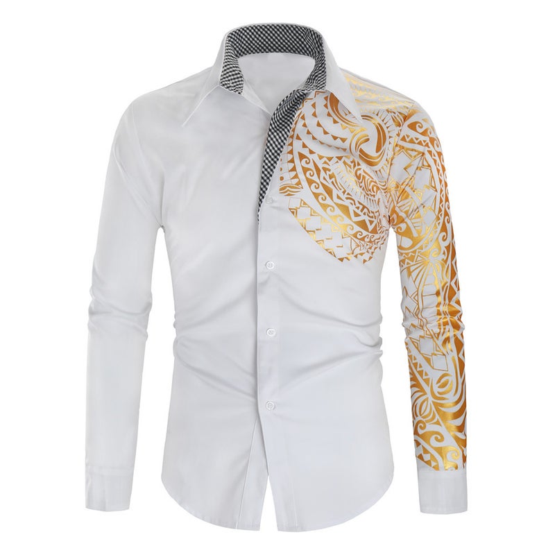 ebay2021 New Men's Fashion Slim Shirt Creative Totem Bronzing Printed Long Sleeve Shirt - Image 3