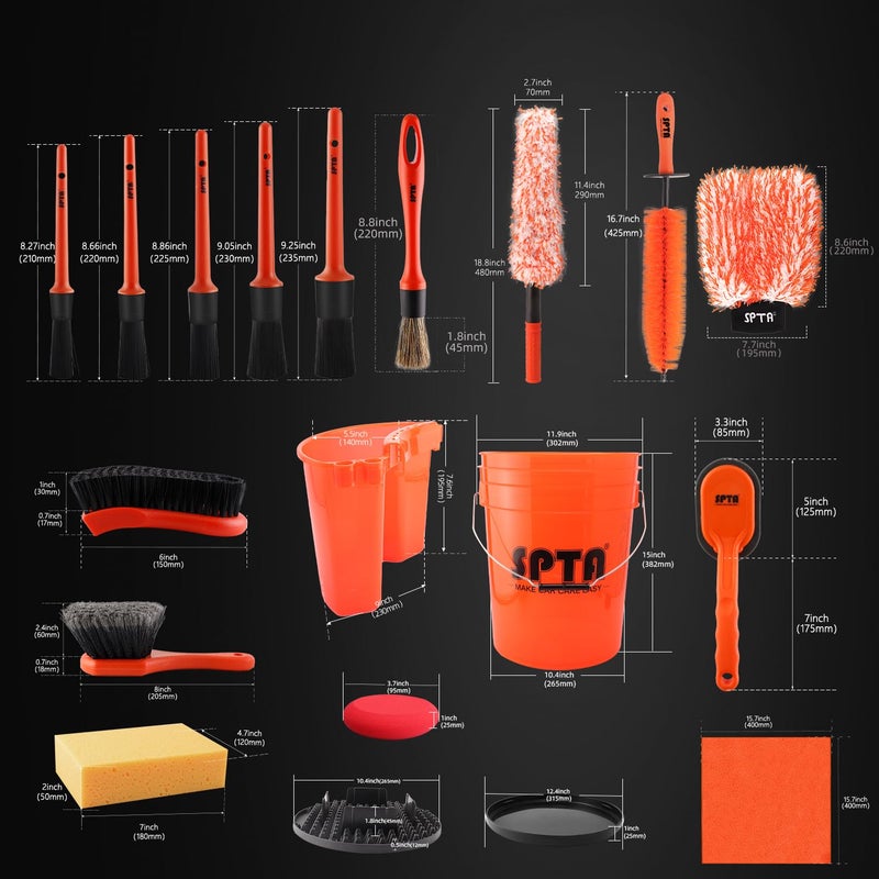 SPTA 33Pcs Car Wash Bucket Set, 20L Scratch Free Detailing Bucket with Car Wash Filter Wash Mitt Sponge Towels Tire Detailing Brush Set, Exterior Interior Car Detailing Set, Complete Car Care Tools - Image 2