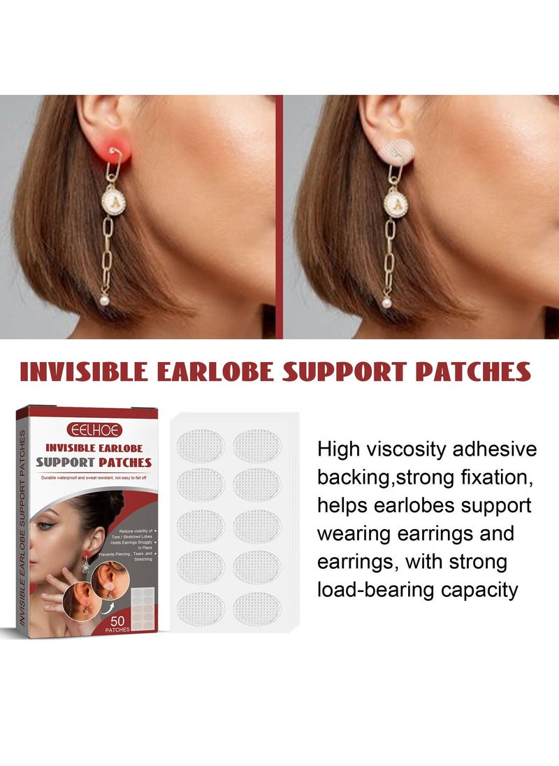 EELHOE - Clear Earring Support Patches, Earring Backs for Droopy Ears, Ear Care Products for Torn or Stretched Ear Lobes (50 Patches) - Image 1