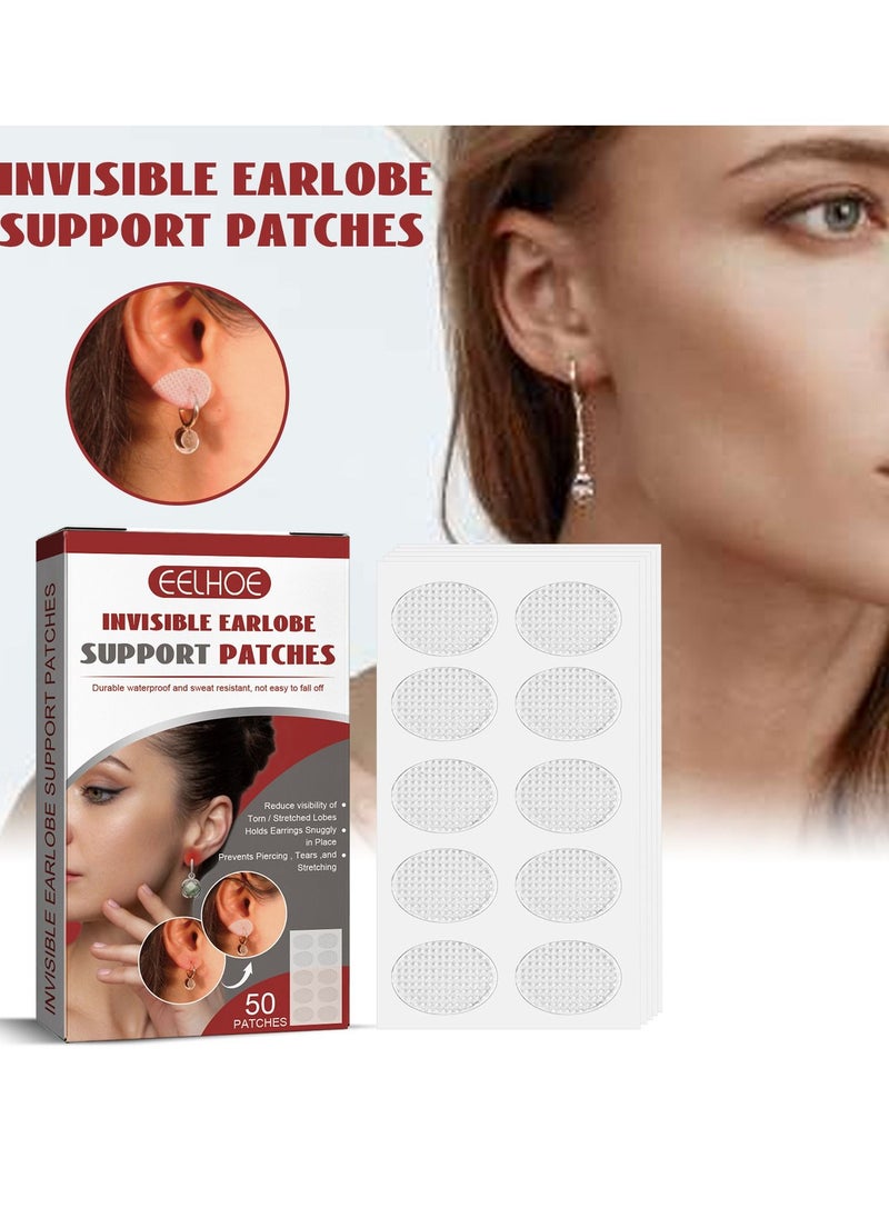 EELHOE - Clear Earring Support Patches, Earring Backs for Droopy Ears, Ear Care Products for Torn or Stretched Ear Lobes (50 Patches) - Image 1