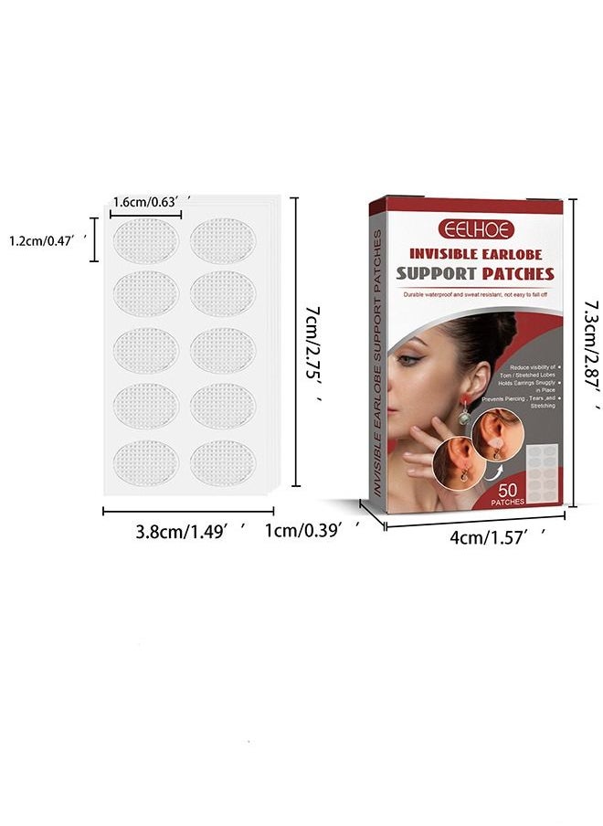 EELHOE - Clear Earring Support Patches, Earring Backs for Droopy Ears, Ear Care Products for Torn or Stretched Ear Lobes (50 Patches) - Image 1