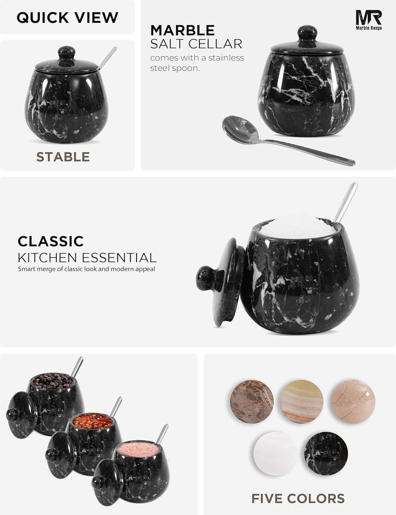 MARBLE RANGE Marble Salt Cellar with Lid 3.5 Inch handmade Black Stone Salt Jar for Kitchen, Herb & Spice Storage Container, Countertop Sugar Bowl, Elegant Marble Canister – Perfect Holiday & Christmas Gift - Image 4