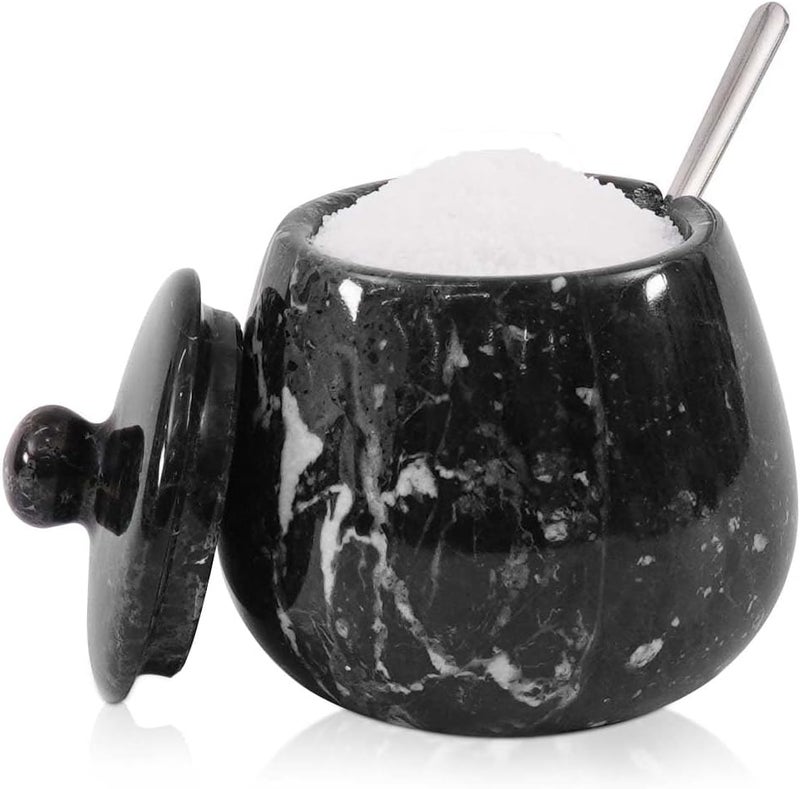 MARBLE RANGE Marble Salt Cellar with Lid 3.5 Inch handmade Black Stone Salt Jar for Kitchen, Herb & Spice Storage Container, Countertop Sugar Bowl, Elegant Marble Canister – Perfect Holiday & Christmas Gift - Image 1