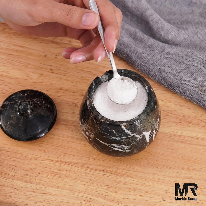 MARBLE RANGE Marble Salt Cellar with Lid 3.5 Inch handmade Black Stone Salt Jar for Kitchen, Herb & Spice Storage Container, Countertop Sugar Bowl, Elegant Marble Canister – Perfect Holiday & Christmas Gift - Image 3