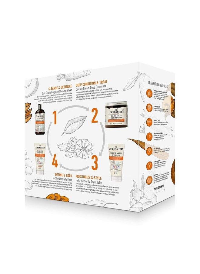 CURLSMITH - Transition Kit - Vegan Haircare Kit for Dry, Wavy, Curly or Coily Hair (1 x 12oz, 1 x 8oz, 2 x 2oz) - Image 1