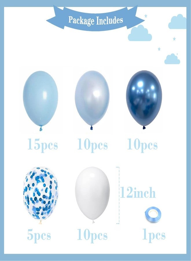 YMSZ Blue and White Balloons, 50pcs 12 inch Blue White Confetti Balloons Kit, Metallic Chrome Blue Latex Balloons for Birthday, Baby Shower, Graduation Decorations - Image 2