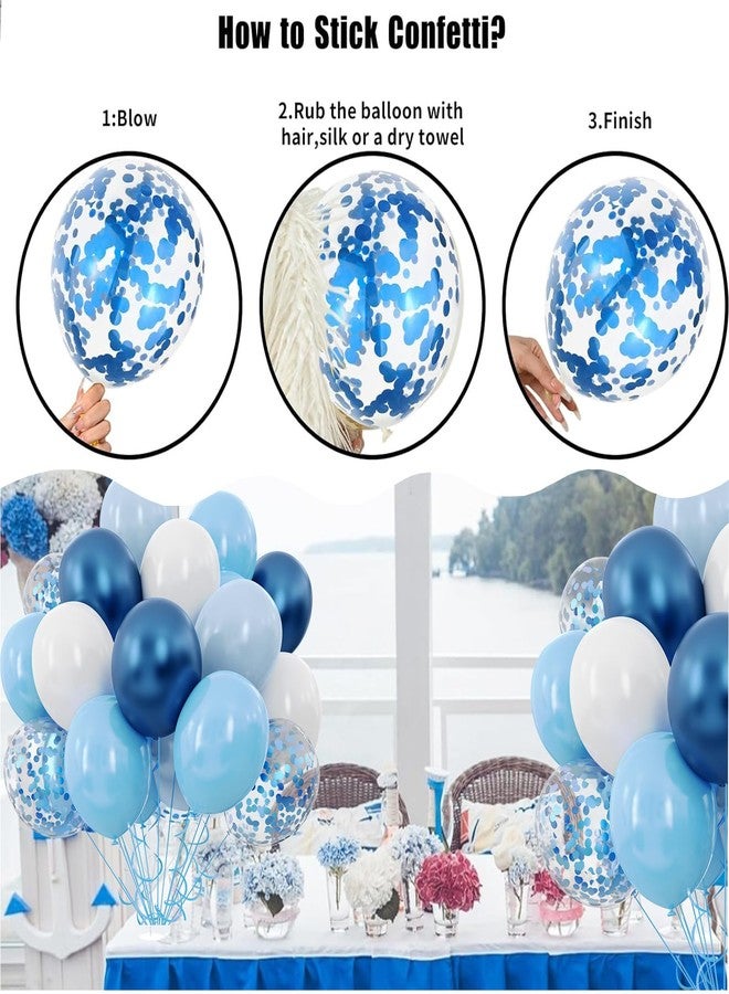 YMSZ Blue and White Balloons, 50pcs 12 inch Blue White Confetti Balloons Kit, Metallic Chrome Blue Latex Balloons for Birthday, Baby Shower, Graduation Decorations - Image 3