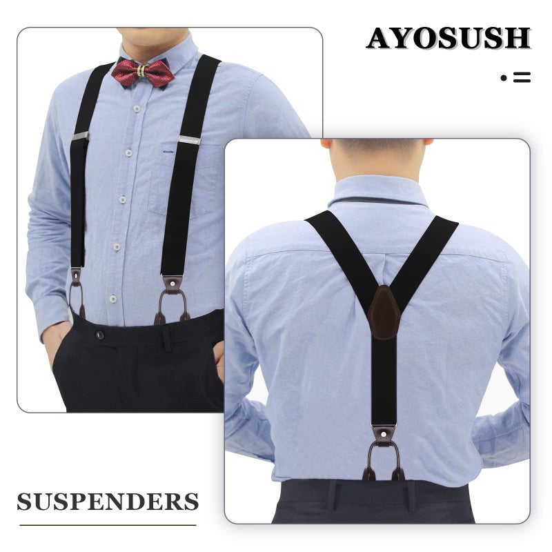 AYOSUSH Button Suspenders for Men Classic Tuxedo Braces Big and Tall Solid Color Black - Image 5