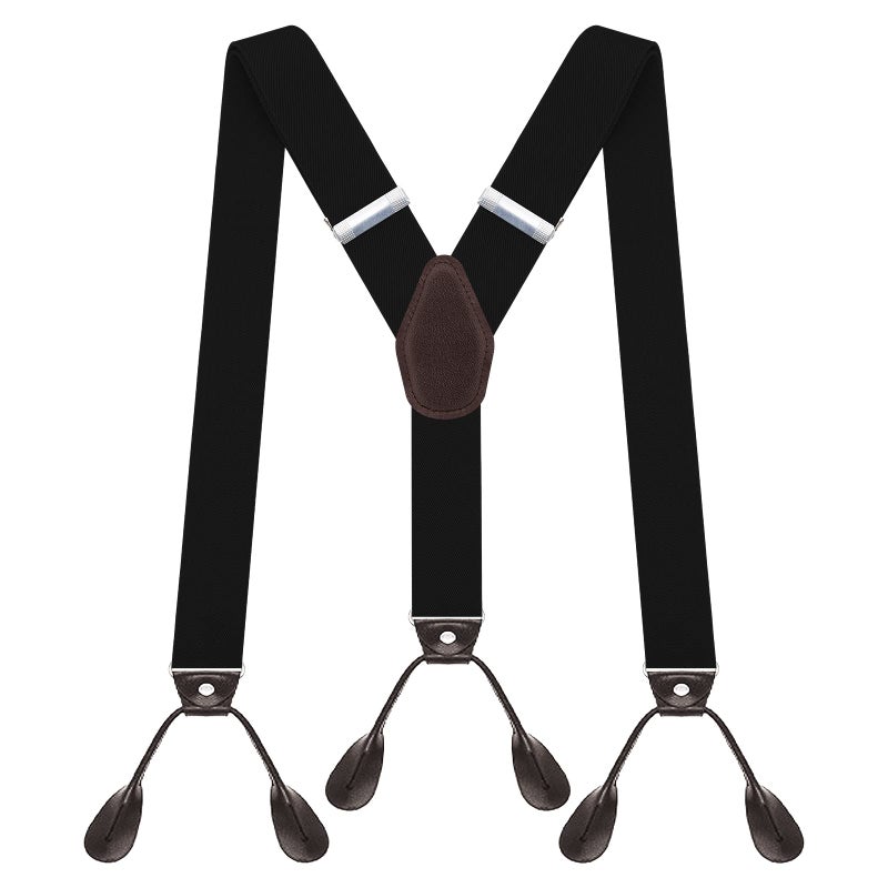 AYOSUSH Button Suspenders for Men Classic Tuxedo Braces Big and Tall Solid Color Black - Image 1