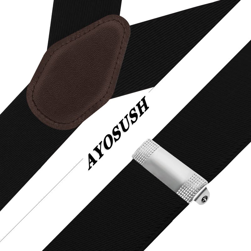 AYOSUSH Button Suspenders for Men Classic Tuxedo Braces Big and Tall Solid Color Black - Image 4