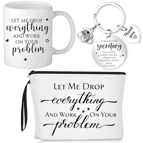 Inbagi 3 Pcs Secretary Gift for Women School Secretary Appreciation Gift Funny Makeup Bags Sarcasm Cosmetic Bag 11 oz Youre Awesome Coffee Mug Secretary Keychain for Administrative Professionals - Image 1