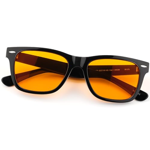ViewJoy Sleep Glasses 99.9% Blue Light Glasses Dual AR Coatings Amber Orange Lens for Computer Gaming Reduce Eyestrain Black Frames - Image 1