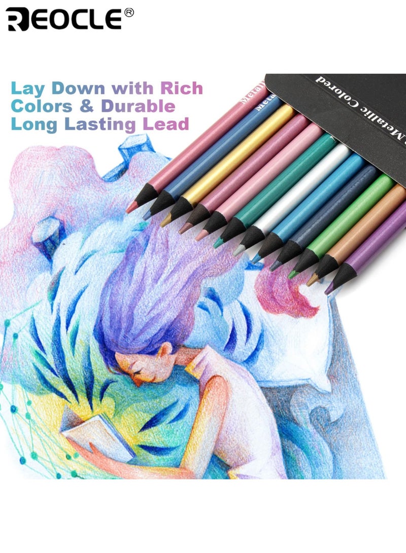 ريوكل 12 قلم رصاص ملون معدني بجودة فنية احترافية - أقلام رسم خشبية بتصبّغ نابض للحياة لألبومات التلوين للكبار والاستخدام الفني - Image 3