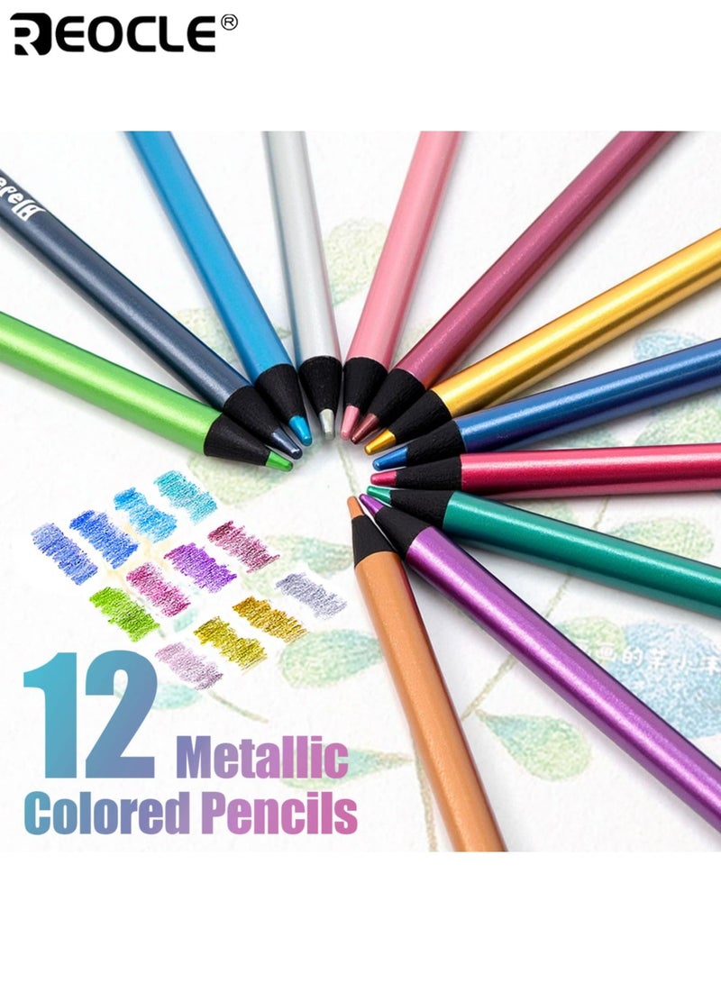 ريوكل 12 قلم رصاص ملون معدني بجودة فنية احترافية - أقلام رسم خشبية بتصبّغ نابض للحياة لألبومات التلوين للكبار والاستخدام الفني - Image 2