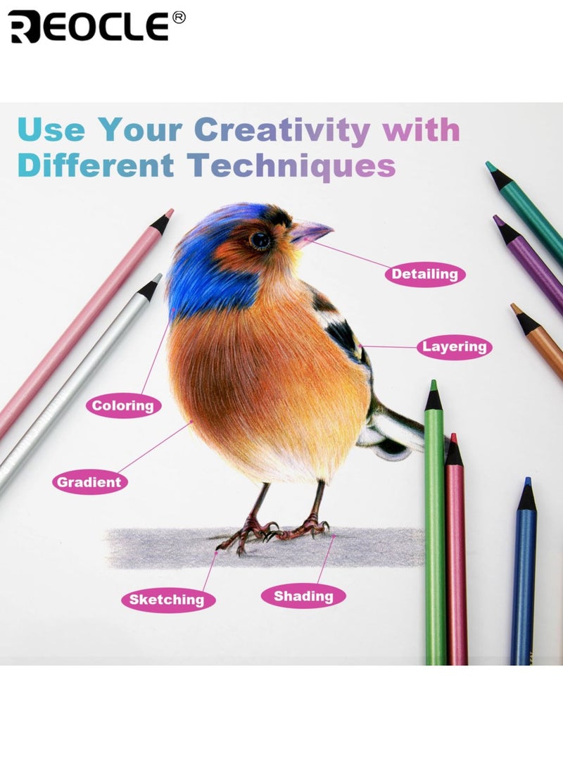 ريوكل 12 قلم رصاص ملون معدني بجودة فنية احترافية - أقلام رسم خشبية بتصبّغ نابض للحياة لألبومات التلوين للكبار والاستخدام الفني - Image 4