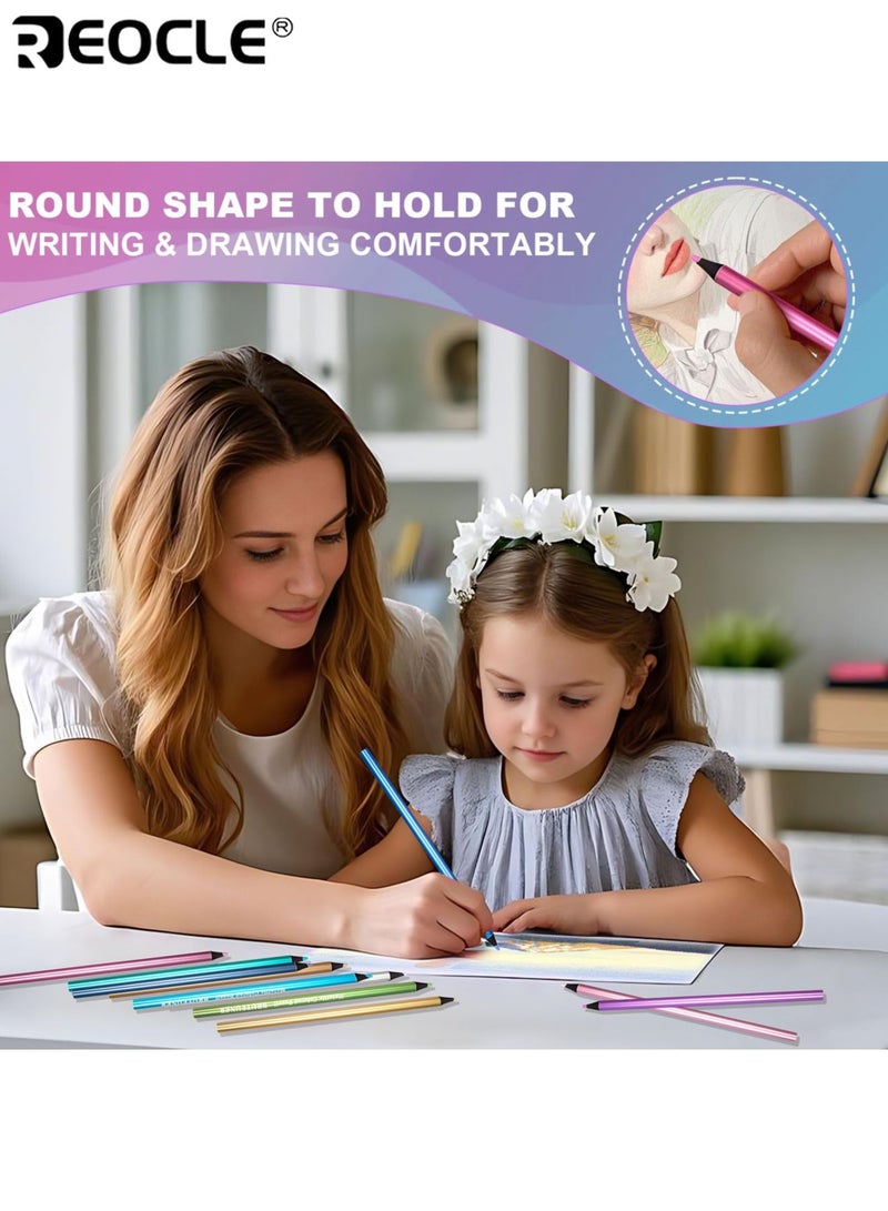 ريوكل 12 قلم رصاص ملون معدني بجودة فنية احترافية - أقلام رسم خشبية بتصبّغ نابض للحياة لألبومات التلوين للكبار والاستخدام الفني - Image 5