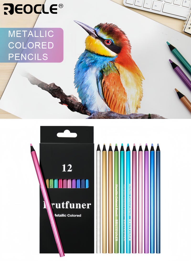 ريوكل 12 قلم رصاص ملون معدني بجودة فنية احترافية - أقلام رسم خشبية بتصبّغ نابض للحياة لألبومات التلوين للكبار والاستخدام الفني - Image 1
