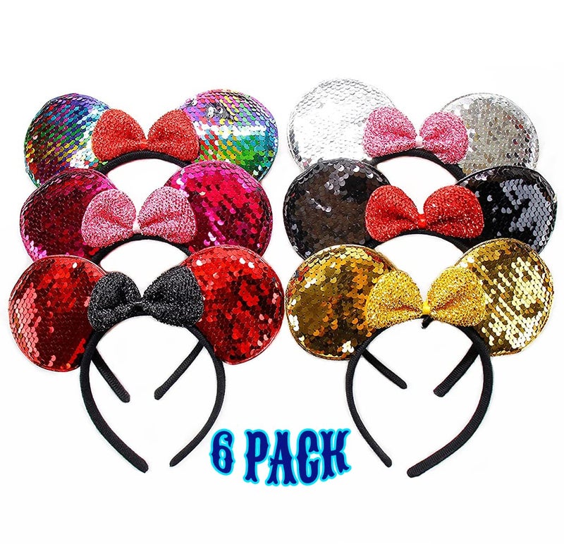 BLholife Minnie Headbands 6 pcs Mouse Ears with Sequins Bow Colored - Image 2