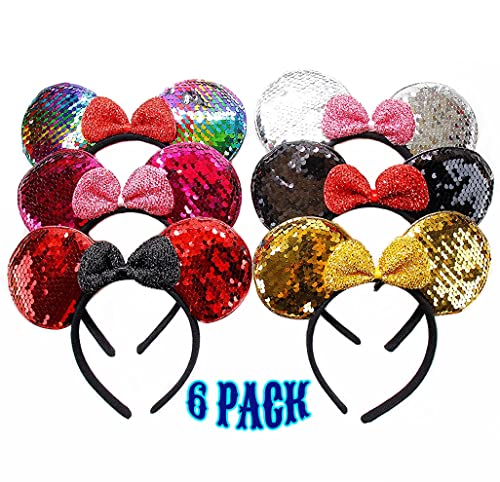 BLholife Minnie Headbands 6 pcs Mouse Ears with Sequins Bow Colored - Image 1