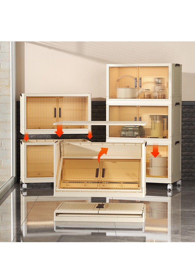 YUFAN 4-Tier Foldable Multifunctional Storage Cabinets with Wheels, 60cm Width Clear Plastic Closet Organizer for Home and Office - Image 2