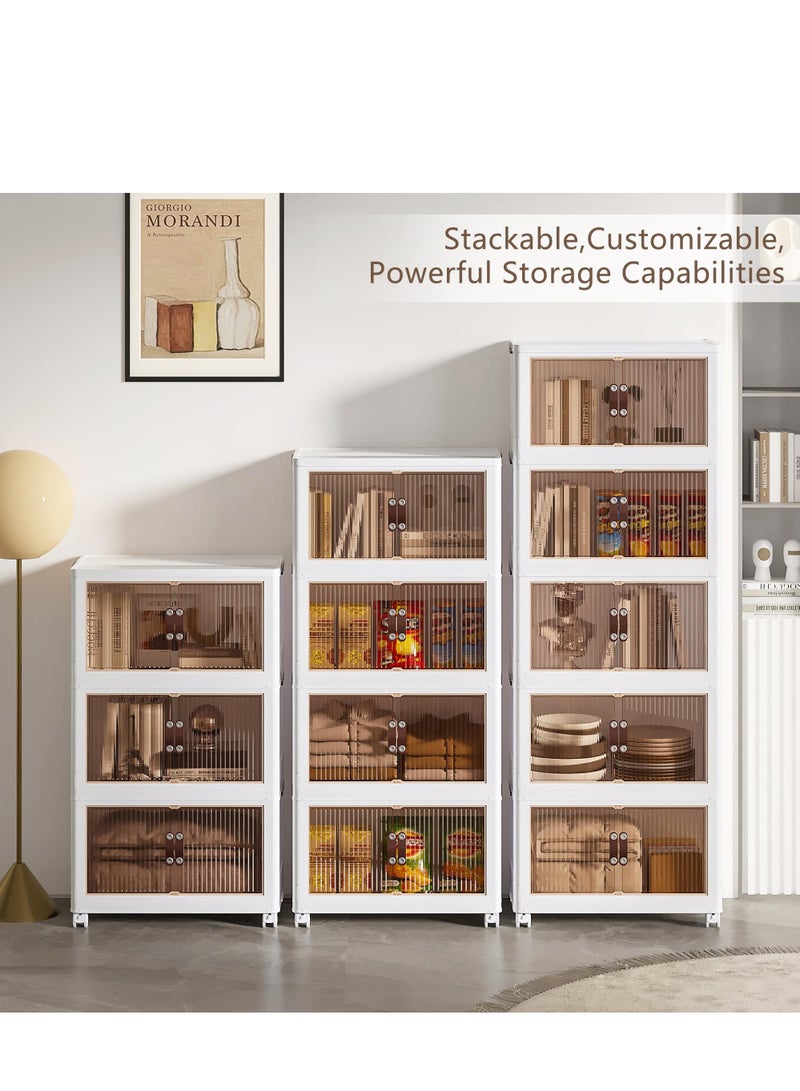 YUFAN 4-Tier Foldable Multifunctional Storage Cabinets with Wheels, 60cm Width Clear Plastic Closet Organizer for Home and Office - Image 3