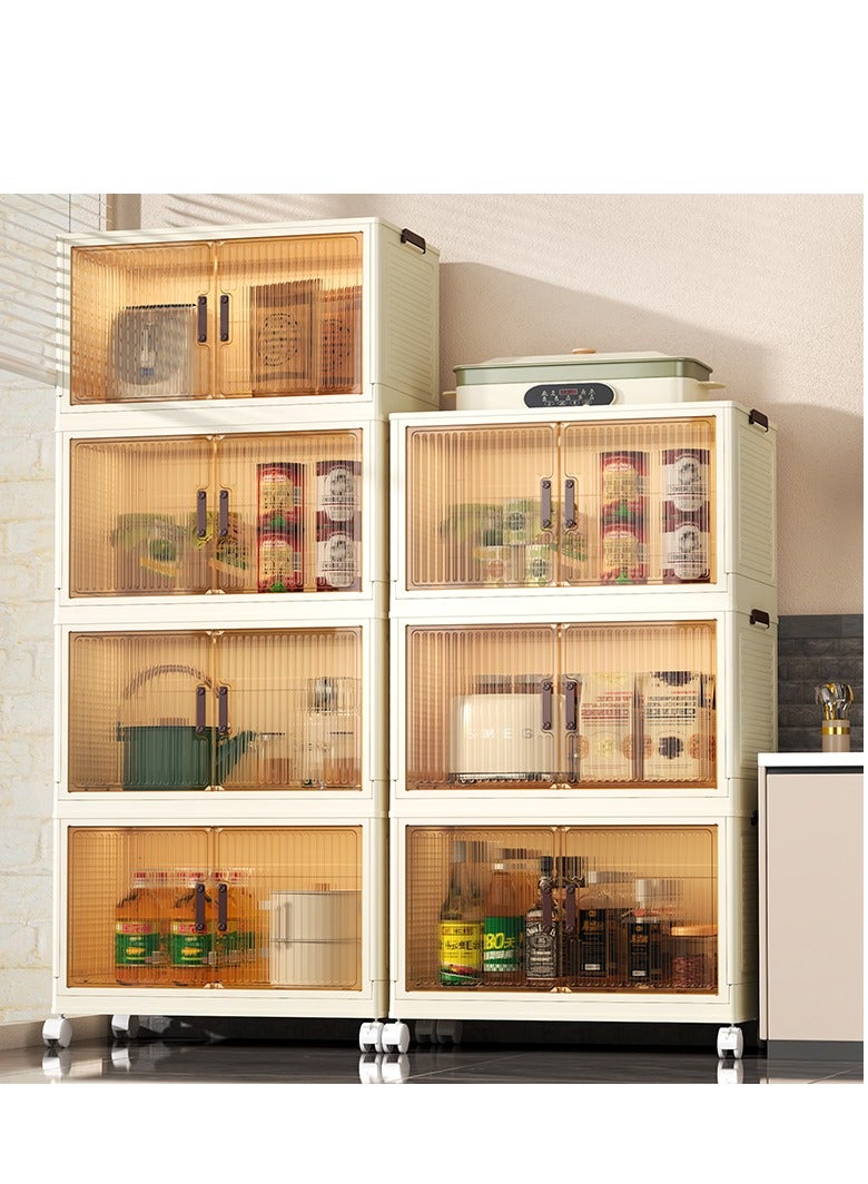 YUFAN 4-Tier Foldable Multifunctional Storage Cabinets with Wheels, 60cm Width Clear Plastic Closet Organizer for Home and Office - Image 5