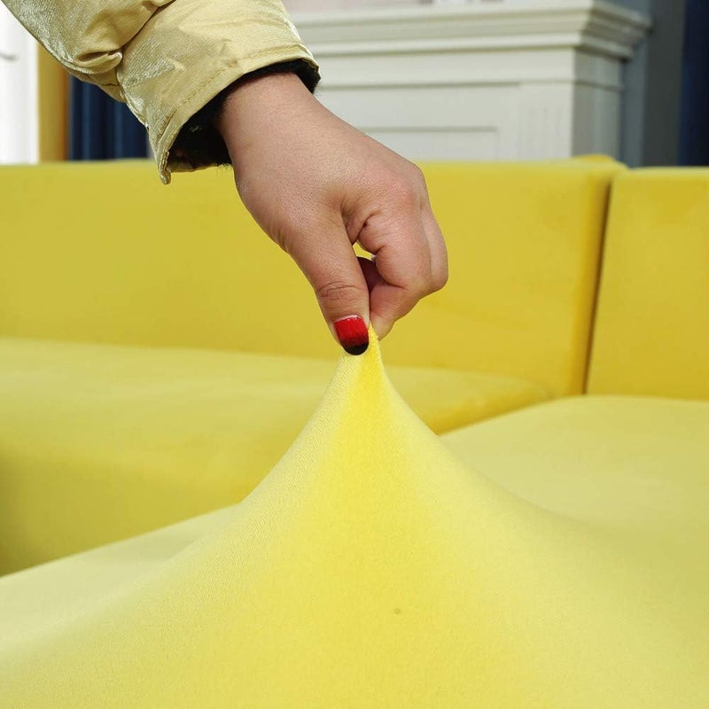 LINGKY Velvet Plush Sofa Cover - Yellow - Image 4