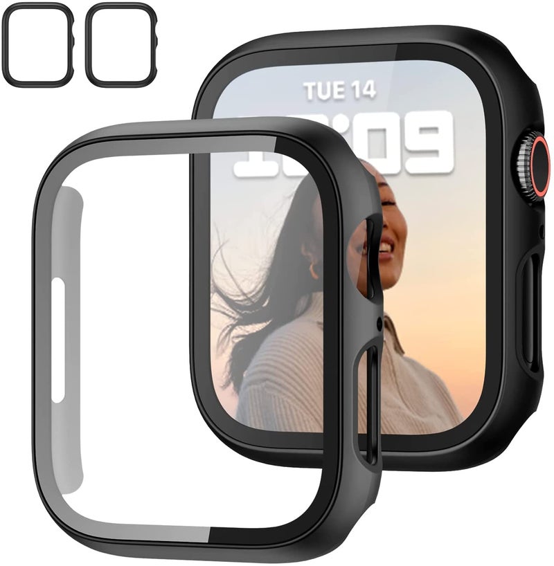 AWH Apple Watch Series 7 41mm 2-Pack Case with Tempered Glass Screen Protector, Slim Guard Bumper, Full Coverage Hard PC Ultra-Thin, Black+Black - Image 2