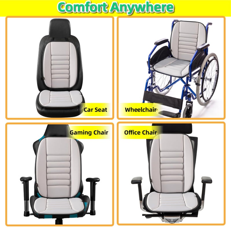 kingphenix Car Seat Cushion with Back Support Pillow: Enhanced Comfort Memory Foam Design for Pain Relief, Ideal for Drivers and Office Use - Ergonomic Lumbar Comfort for Long Sitting - Gray - Image 5