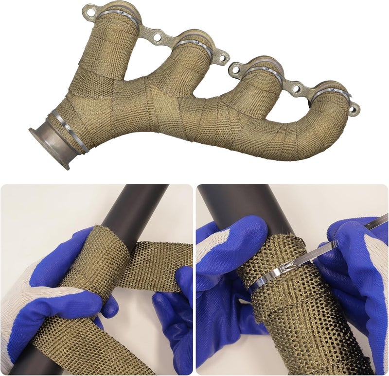 Foneso Exhaust Heat Wrap, 10M Titanium Exhaust Muffler Tape Fiberglass Heat Shield Header Wrap for Car Motorcycle Pipes with 10 Pcs Stainless Steel Ties All user group compatible - Image 4