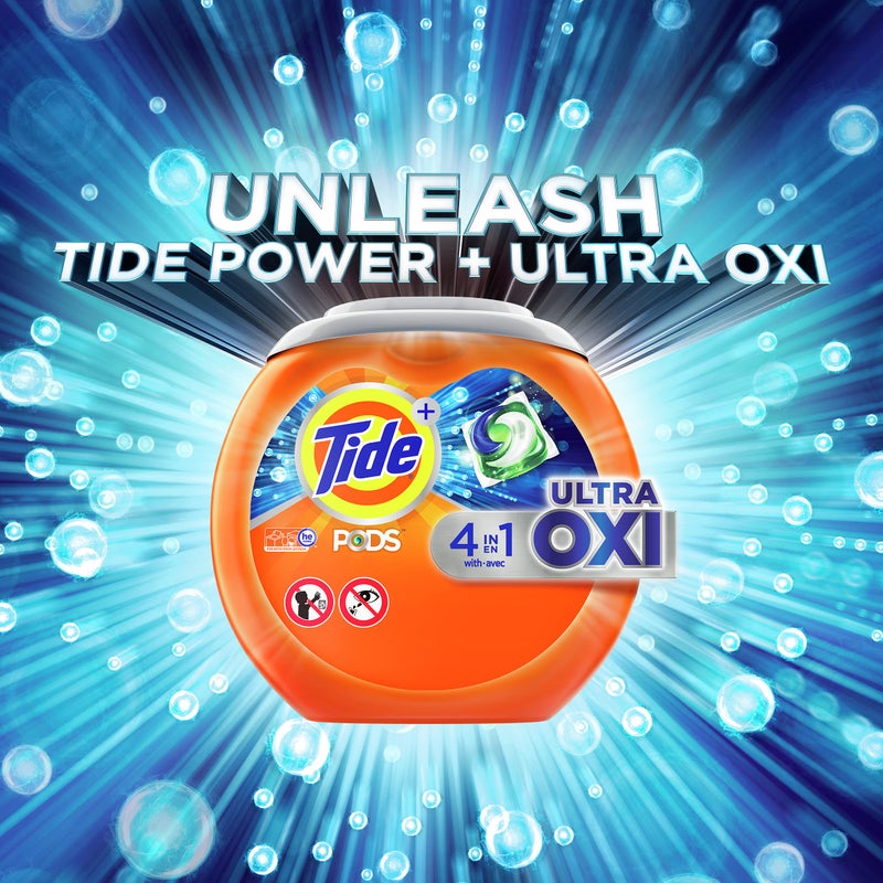 Tide PODS Liquid Laundry Detergent Soap Pacs, 4-in-1 Ultra Oxi, HE Compatible, Built in Pre-treater for Stains, 57 Count, Tide Pods Laundry Detergent, Laundry Pods Detergent - Image 2