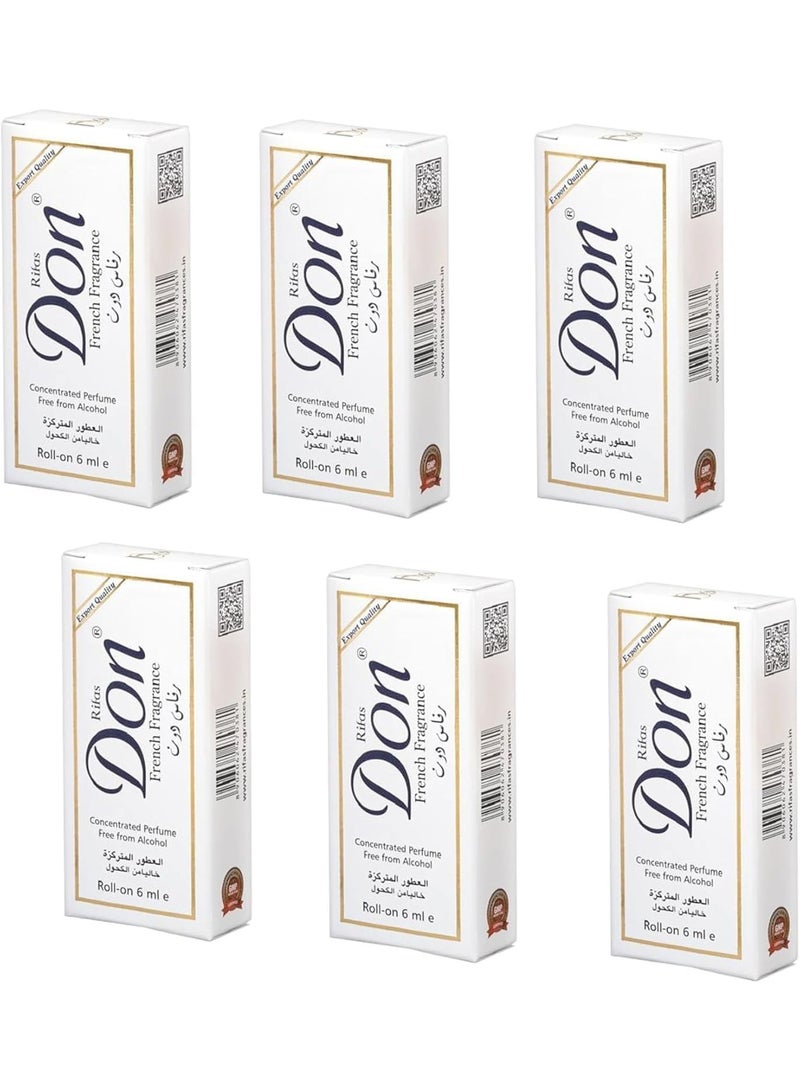 Rêves d'Orient French Roll-On Perfume Oil, Alcohol-Free, 6 ml, 6 Pieces, White