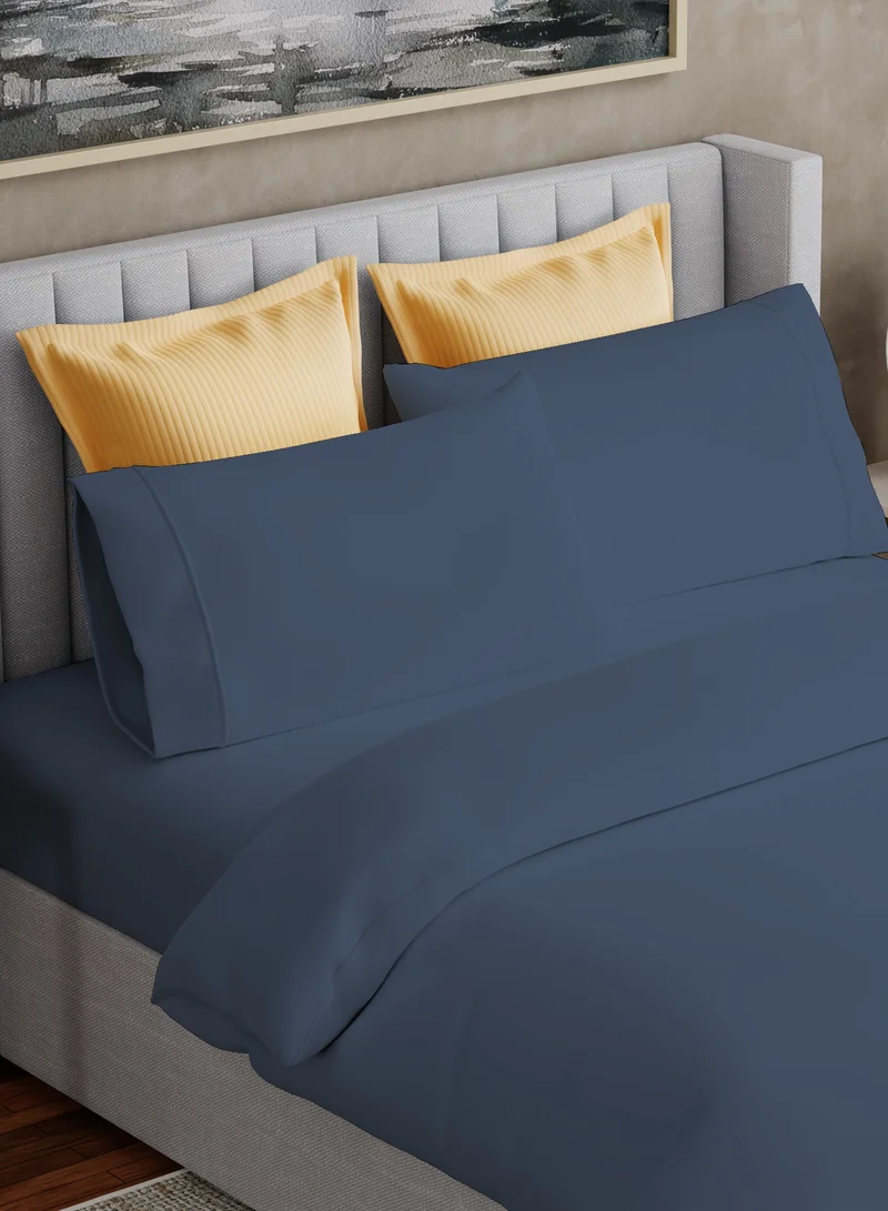 Color Sense Solid 1 Duvet Cover + 1 Pillow Cover Single Cotton Navy 200x135cm
