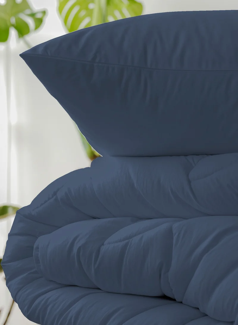 Color Sense Solid 1 Duvet Cover + 1 Pillow Cover Single Cotton Navy 200x135cm