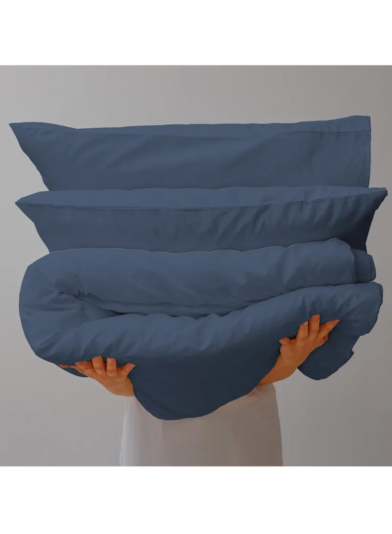 Color Sense Solid 1 Duvet Cover + 1 Pillow Cover Single Cotton Navy 200x135cm