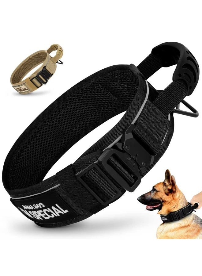 BEIRUI 2.5 Inch Wide Dog Collar with Control Handle,Heavy Duty 6.5cm Wide Tactical Dog Collar with Strong Metal Buckle,Reflective Military Dog Collar with Patches for Large Dogs,Black,Neck fit 19-23" - Image 1