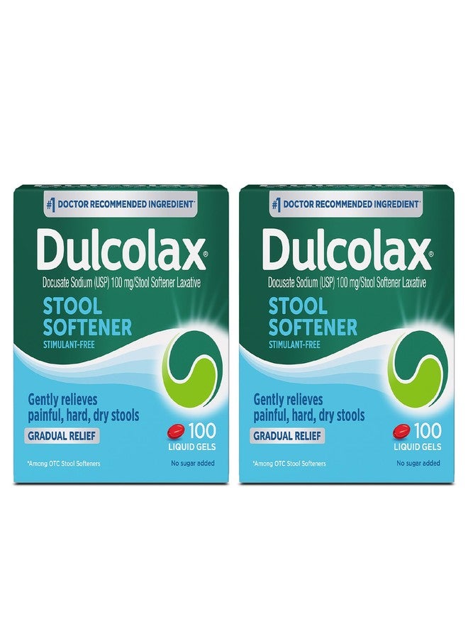 Dulcolax Stool Softener Laxative Liquid Gel Capsules, Gentle Constipation Relief for Hard, Dry Stools, Docusate Sodium 100 mg, 100 Count, 2 pk - Image 1