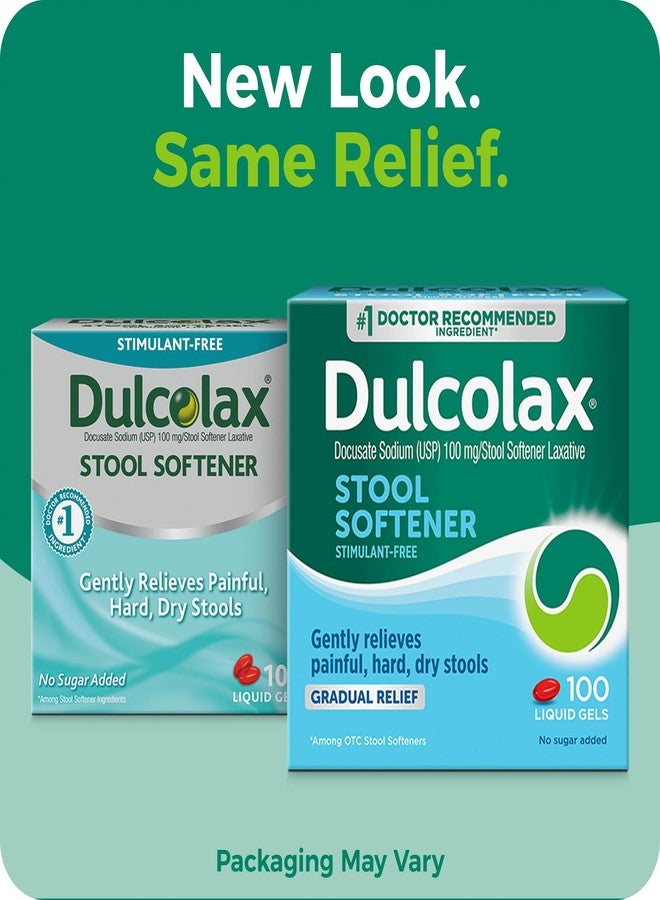 Dulcolax Stool Softener Laxative Liquid Gel Capsules, Gentle Constipation Relief for Hard, Dry Stools, Docusate Sodium 100 mg, 100 Count, 2 pk - Image 2