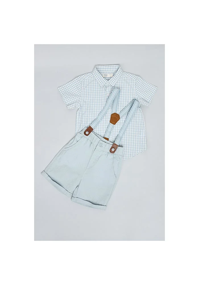 أر أند بي Checked Shirt & Shorts with Suspenders