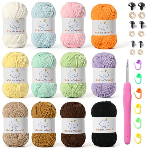 Waikxin 12 Pack Fluffy Chenille Yarn for Crocheting, Baby Yarn for Crocheting Soft, 1902yds/21oz Fingering Weight Crochet Amigurumi Yarn, Velvet Yarns for Crochet Baby Blanket&DIY Crafts.(Set A) - Image 1