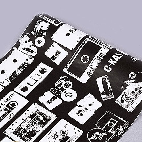 Yifely SimpleLife4U Black White Contact Paper Retro Cassette Shelf Liner Countertop Door Sticker 17.7inch by 9.8 Feet - Image 1