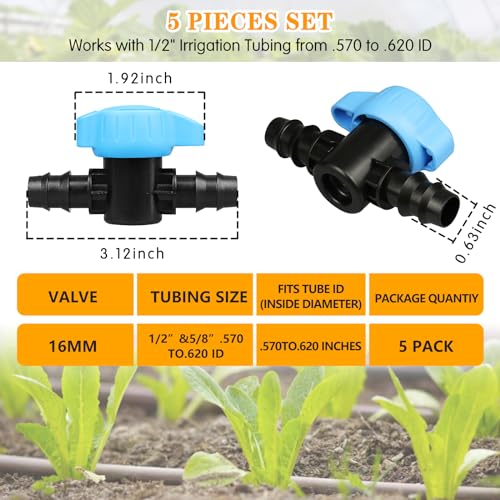 Gardrip 5 Pack 1/2 Inch Drip Irrigation Valve: 1/2 in. in-Line Shut Off Valves for 1/2 Inch Drip Irrigation Tubing (.570-.620" ID) Barbed Cut Off Switch Valve for Garden Irrigation System - Image 2