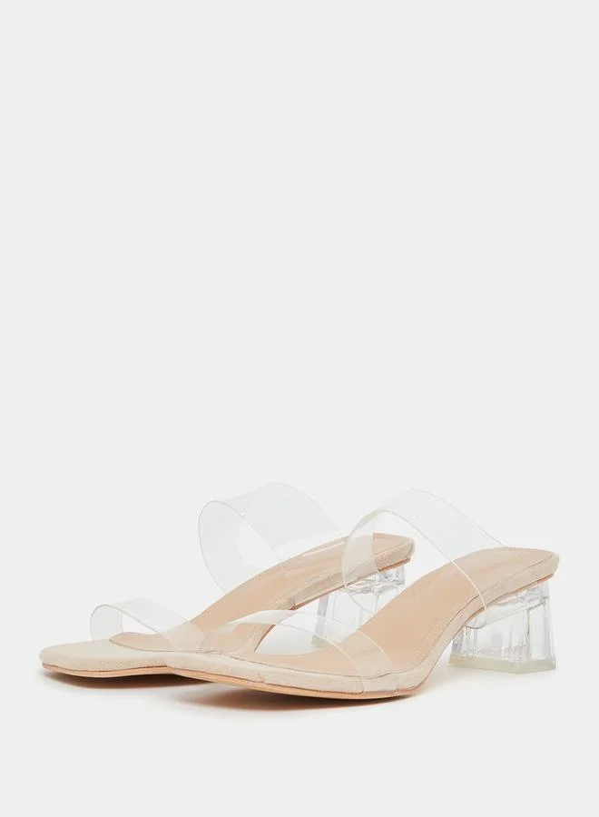 Styli Clear Double Strap Block Heel Sandals
