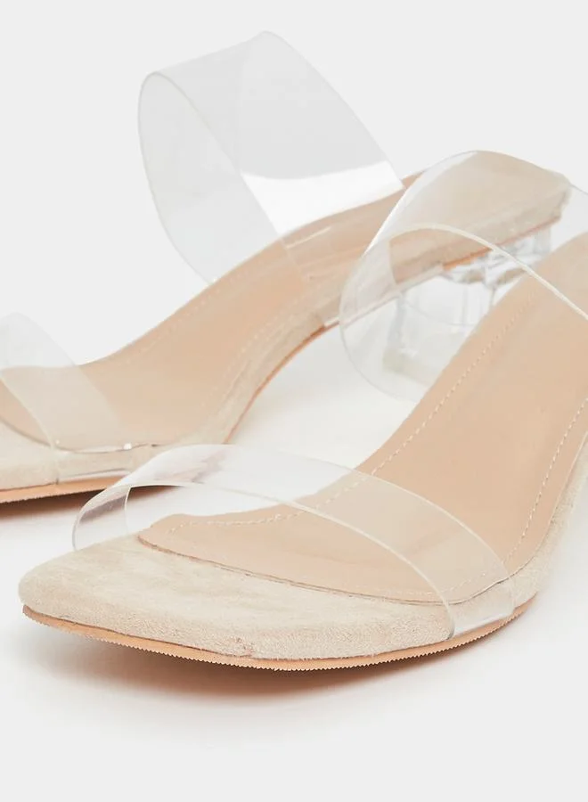 Styli Clear Double Strap Block Heel Sandals