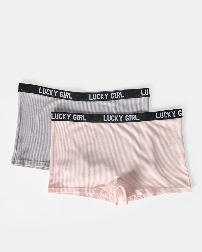 REDTAG Senior Girls Pink and Grey And Ribbed 2 Piece Boxer Brief Set