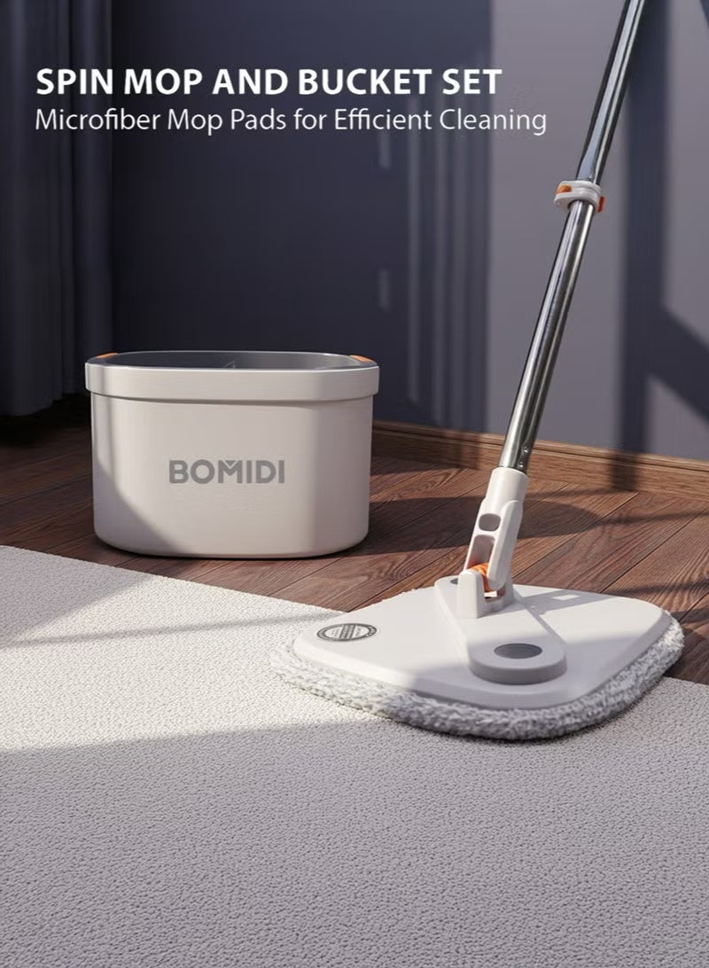 BOMIDI مجموعة دلو ممسحة دوارة، ممسحة دوارة 360° مع نظام فصل المياه النظيفة والوسخة، سهلة العصر للأرضيات، ممسحة برأس ممسحة قابل للفصل، مناسبة لتنظيف الأرضيات من مواد مختلفة M22 - Image 2