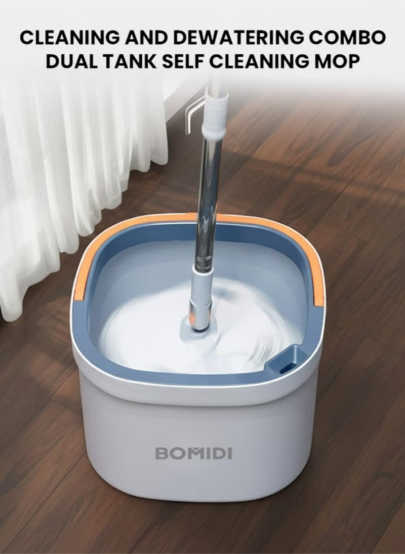 BOMIDI مجموعة دلو ممسحة دوارة، ممسحة دوارة 360° مع نظام فصل المياه النظيفة والوسخة، سهلة العصر للأرضيات، ممسحة برأس ممسحة قابل للفصل، مناسبة لتنظيف الأرضيات من مواد مختلفة M22 - Image 4