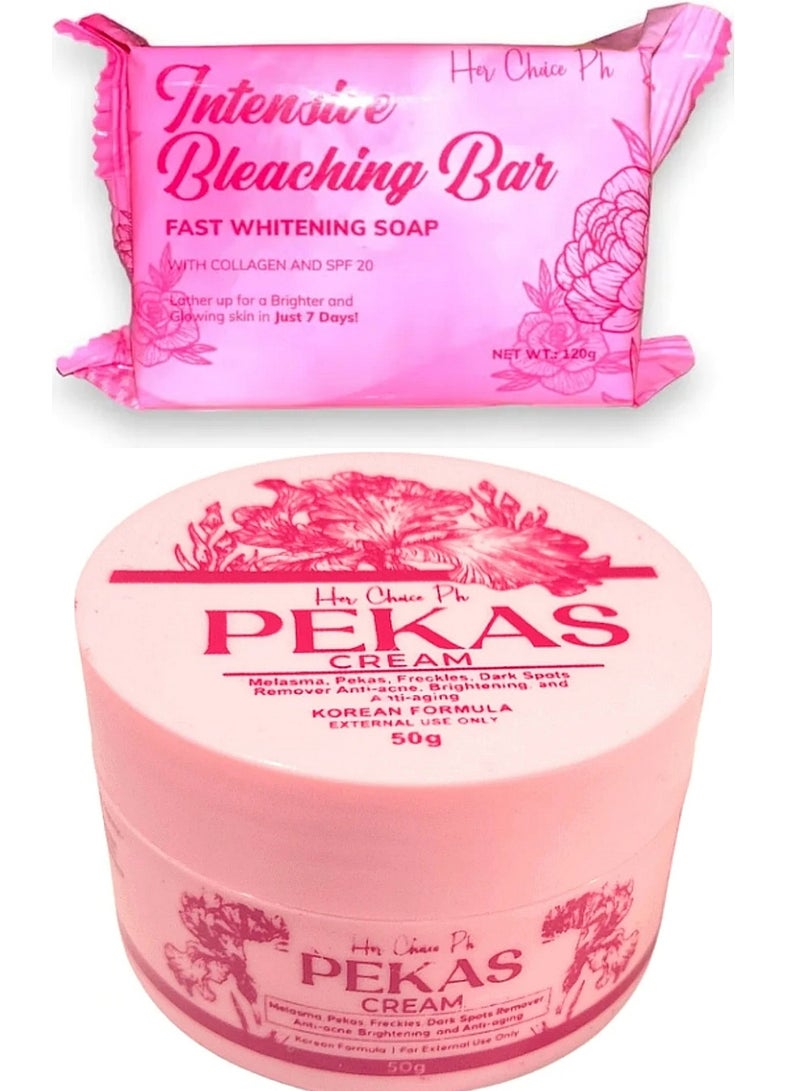 Her Choice Ph Intensive Whitening Soap 120 grams & Pekas Remover Cream To Reduce Melasma Freckles and Dark Spots 50 grams
