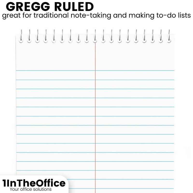 1InTheOffice Steno Pads Spiral 6x9, Top Spiral Note Pads White Gregg Ruled, 80 Sheets, 6 Packs - Image 4